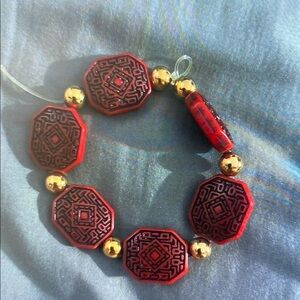 Elegant Red and Gold Geometric Bracelet